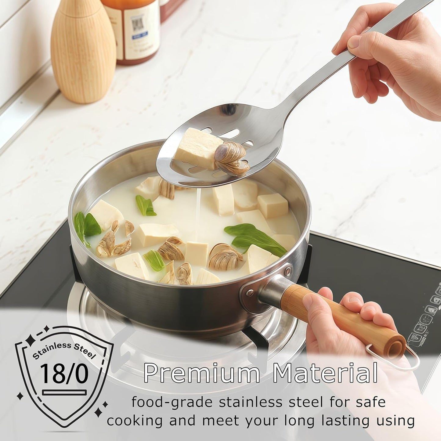 Cooking Utensils Set 4pcs - Stainless Steel Kitchen Utensils, Heavy Duty Metal Utensils Set with Stainless Steel Spatula Set Wok Spatula, Serving Spoons, Ergonomic Handle and Dishwasher Safe