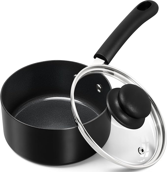 MICHELANGELO Nonstick 1 Quart Saucepan with Lid, Ceramic Small Sacuce pan, Easy to clean, Non-Toxic Saucepans, 1QT, Black