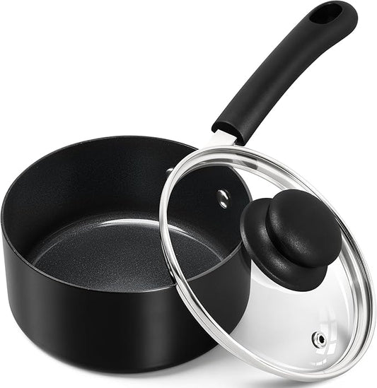 MICHELANGELO Nonstick 1 Quart Saucepan with Lid, Ceramic Small Sacuce pan, Easy to clean, Non-Toxic Saucepans, 1QT, Black