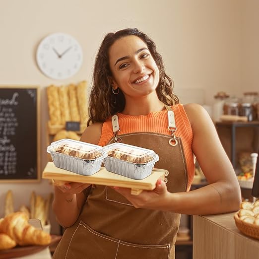 60 Pack 6x3.5x2 Disposable Aluminum Loaf Pans with Lids Small-Aluminum-Foil-Pans-Tin-Foil-Baking-Pans-Tin-Trays-Food-Containers-for-Baking-Cakes-Bread-Meat-Loaves