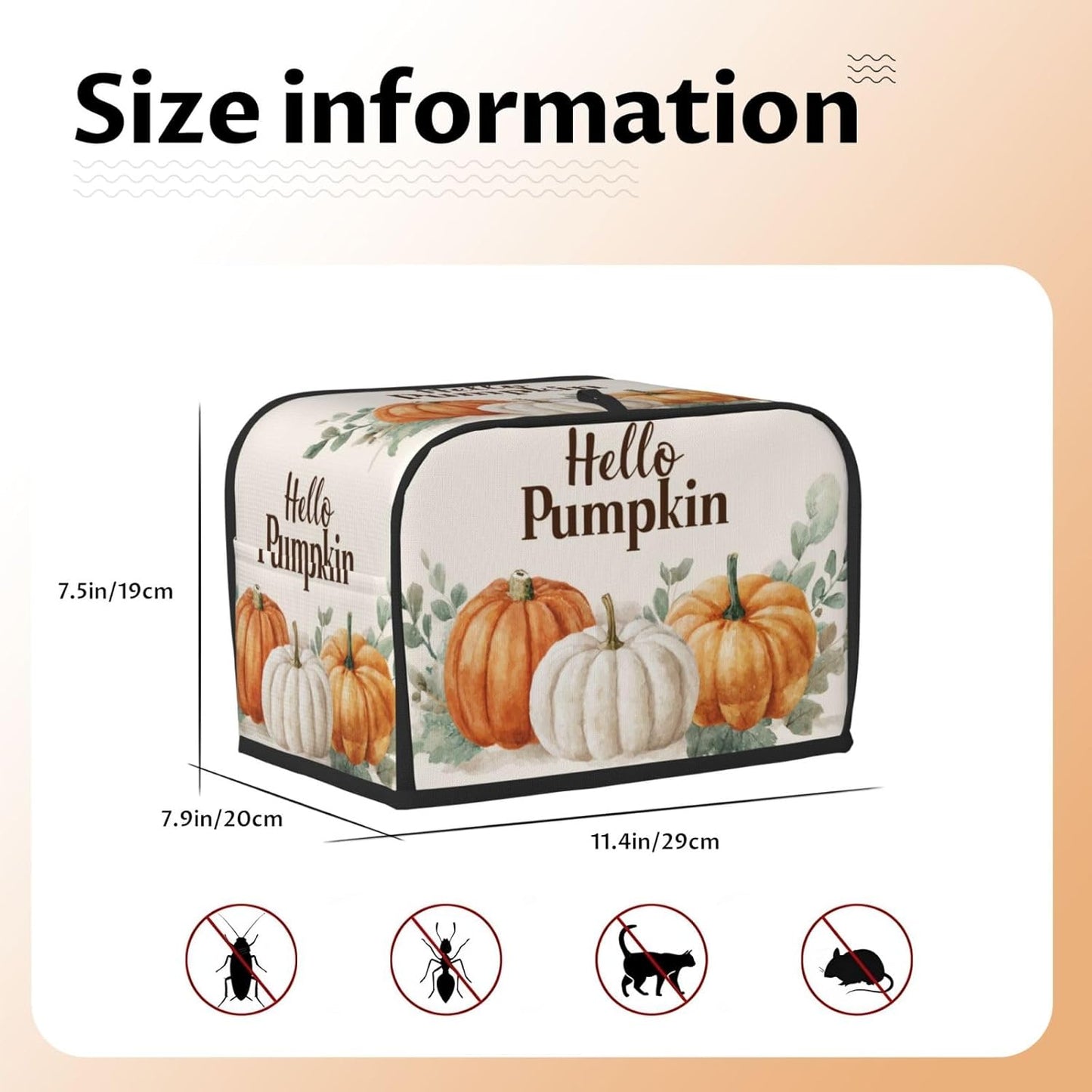 Toaster Cover 2 Slice Pumpkin Thanksgiving Fall Autumn Kitchen Small Appliance Covers with Pockets Dust and Fingerprint Protection
