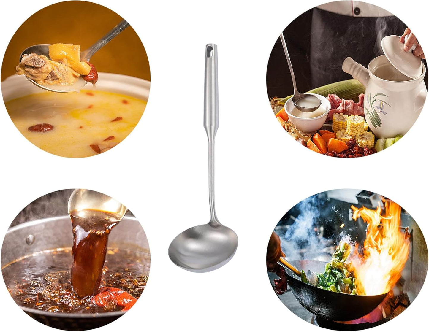 Soup Ladle Stainless Steel Scoop Spoon 304 Stainless Steel，13.8" Large Durable Metal Ladel，Cooking Spoon for Kitchen,Large Spoons and Ladles,Asian Soup Spoon