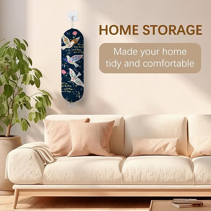 Bird Plastic Bag Holder, Wall Mount Organizer for Reusable Canvas Grocery Bags, Decorative Home Kitchen Pantry Decor Hanging Plastic Bag Dispenser, Christ Bird Shopping Bags Storage Dispenser