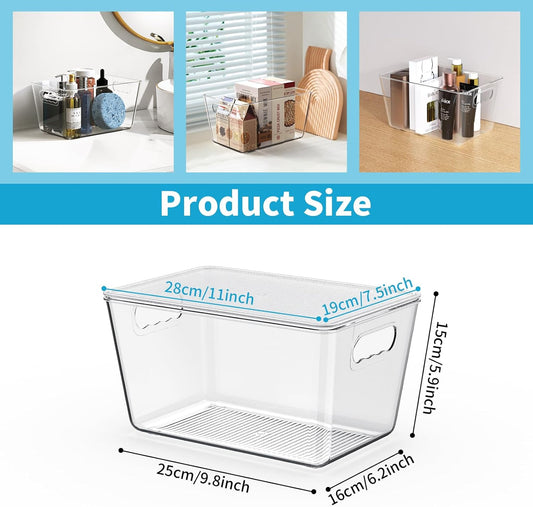 Clear Stackable Storage Bins, Pantry Organizers & Storage Containers, Cabinet Organizer, Home Organization Must Haves for Kitchen, Laundry Room, Office, Closet & Freezer (6 Pack with Lids)