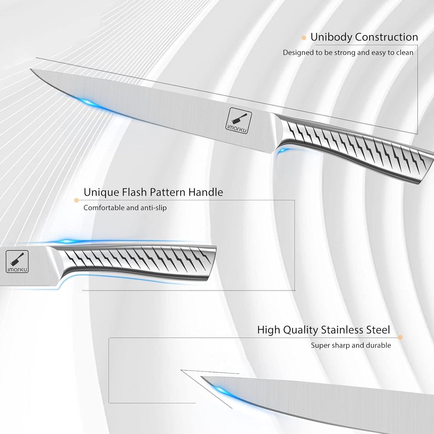 imarku® Knife Set,14-Piece Knife Sets for kitchen with block,Premium One-Piece Kitchen Knife Set with Sharpener,High Carbon Stainless Steel Knives Set for Kitchen,Silver,Dishwasher Safe