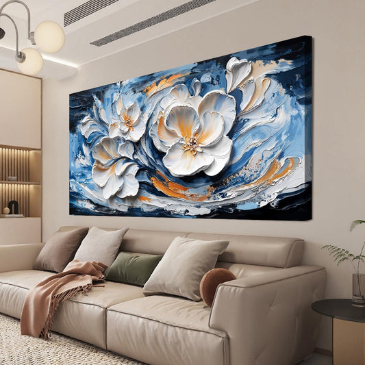Large Canvas Wall Art Decor Wall Art Pictures for Living Room Abstract Canvas Art Wall Decor Blue White Wall Art Prints Oversized Flower Wall Art Decorations Bederoom Office Home Decor 29" X 58"