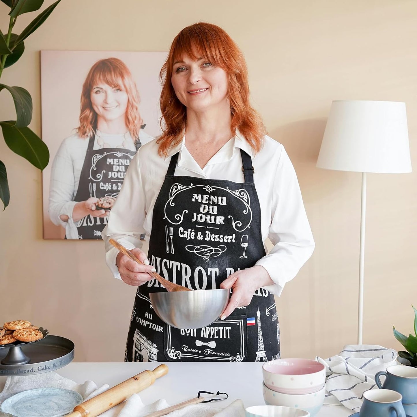 HAKSEN 2PCS Wooden Cooking Spoons, Wooden Kitchen Utensil Large Wood Spoon for Cooking Serving Mixing