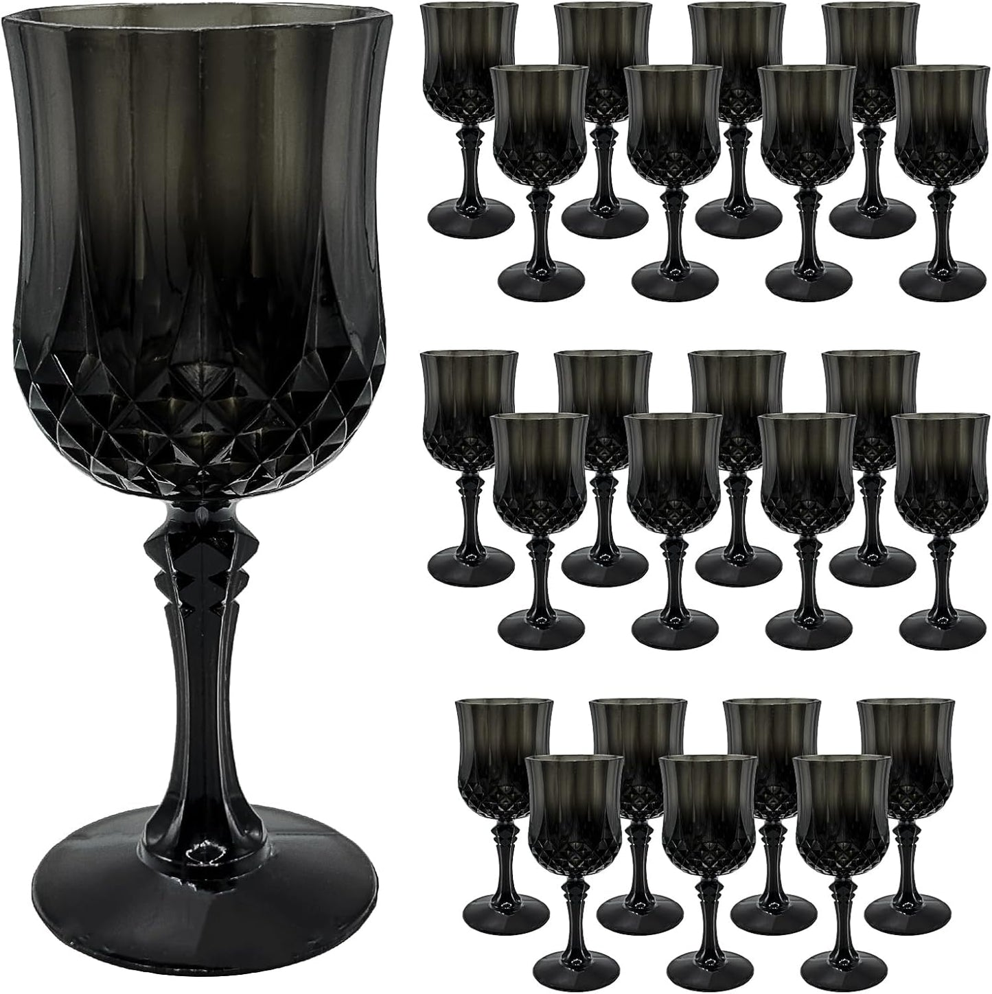 24 PCS Black Plastic Wine Glasses,Reusable Plastic Wine Glasses,Black Goblet Glass,Durable and Sturdy Cups Can Be Used for Various Parties Such as Weddings!