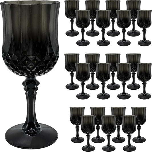 24 PCS Black Plastic Wine Glasses,Reusable Plastic Wine Glasses,Black Goblet Glass,Durable and Sturdy Cups Can Be Used for Various Parties Such as Weddings!