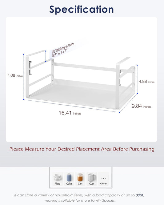 Nxconsu 2Pack Under Shelf Storage Basket Organizer Hanging Holder for Kitchen Cabinet Pantry Cupboard Desk Bookshelf Organization Space Saver Heavy Duty Slide-in Adjustable Mounting Clamp White Large