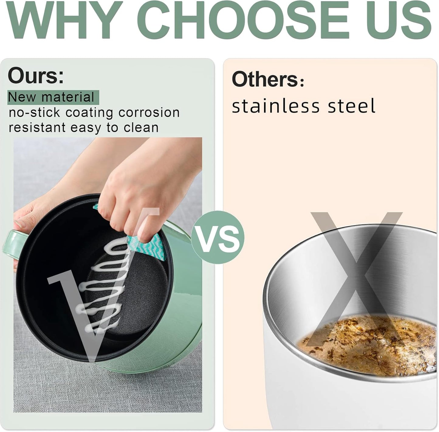 Smart Mini Hot Pot with Timer and Automatic Shut Off 1.2L Non-Stick Rapid Noodle Cooker w Stainless Steel Steamer Basket 600W Quick Cook 5 Cooking Modes for Soup, Rice (1cup) , Porridge, Pasta Great for 1-2 Persons (Green)