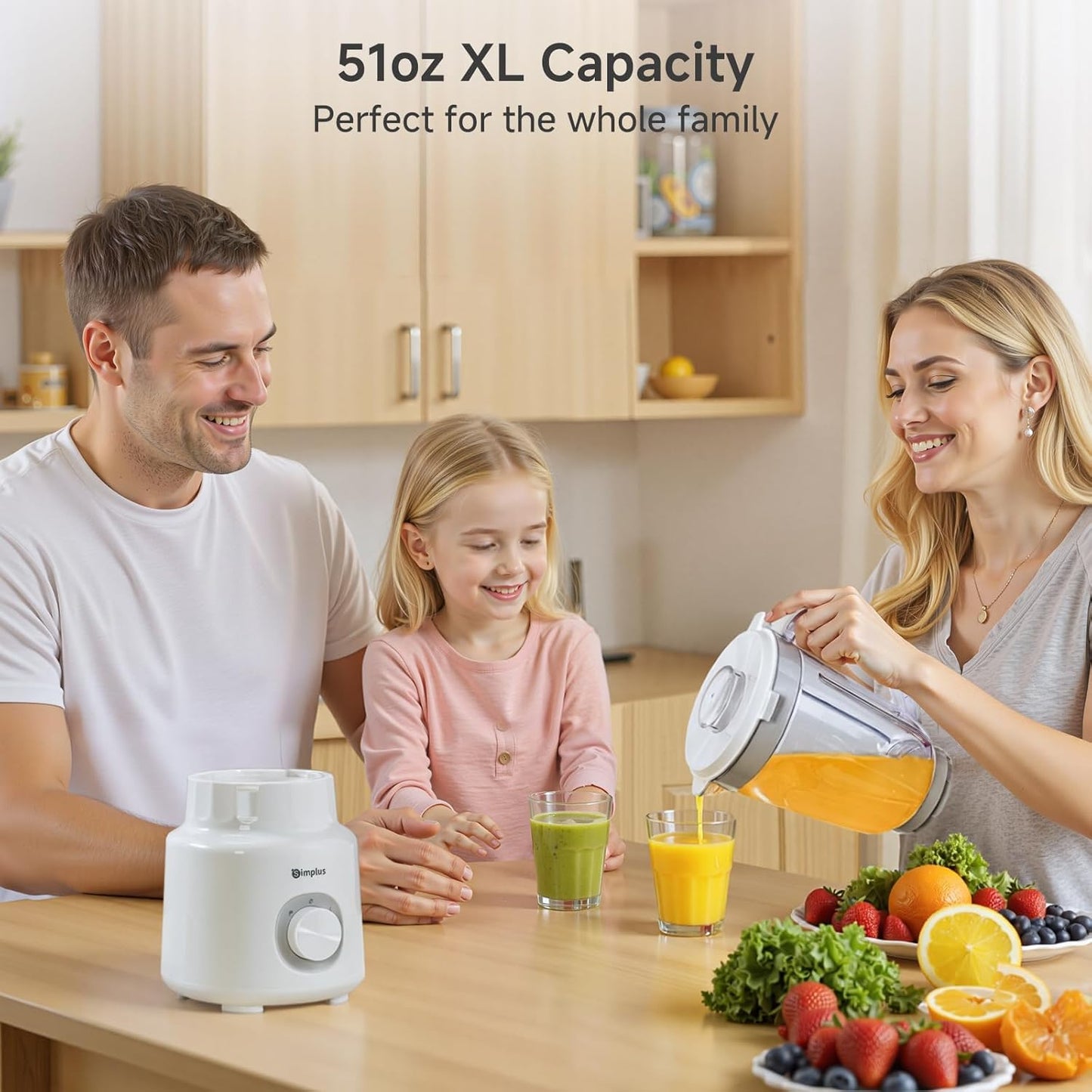 SIMPLUS White Blenders for Kitchen, 51oz Countertop Blender, Stainless Steels Professional Blenders, 3 Adjustable Speed Smoothie Maker for Juices, Puree, Shakes, Fruit Drinks, Sauces, Self-Cleaning