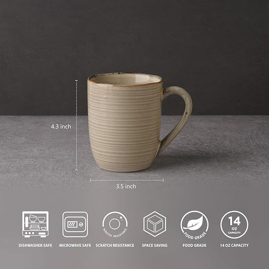 famiware Tempus Coffee Mugs Set of 4, 14 oz Coffee Cup Set, Stoneware Mugs with Handle for Coffee, Tea, Cocoa, Milk, Cappuccino, Microwave Safe - Castle Wall