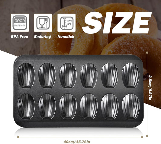 2pc Nonstick Madeleine Pan for Baking, 12-Cavity Shell Shape Cake and Cookie Mold Tray, Carbon Steel Cookie Molds, Send Goods from Local Warehouse