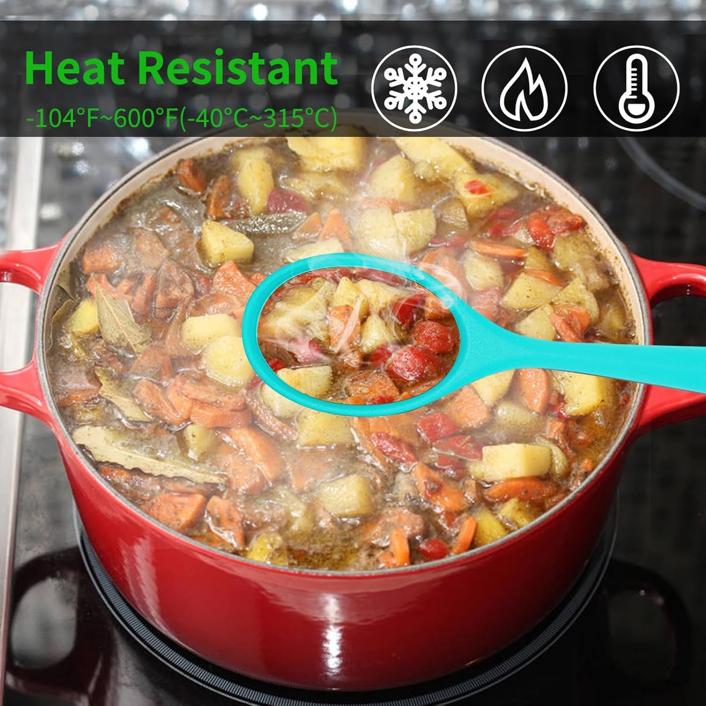 2 Pcs Silicone Nonstick Mixing Spoon,10.6Inch Silicone Spoons for Cooking Heat Resistant, Cooking Utensil for Kitchen Cooking Baking Stirring Serving (Blue)