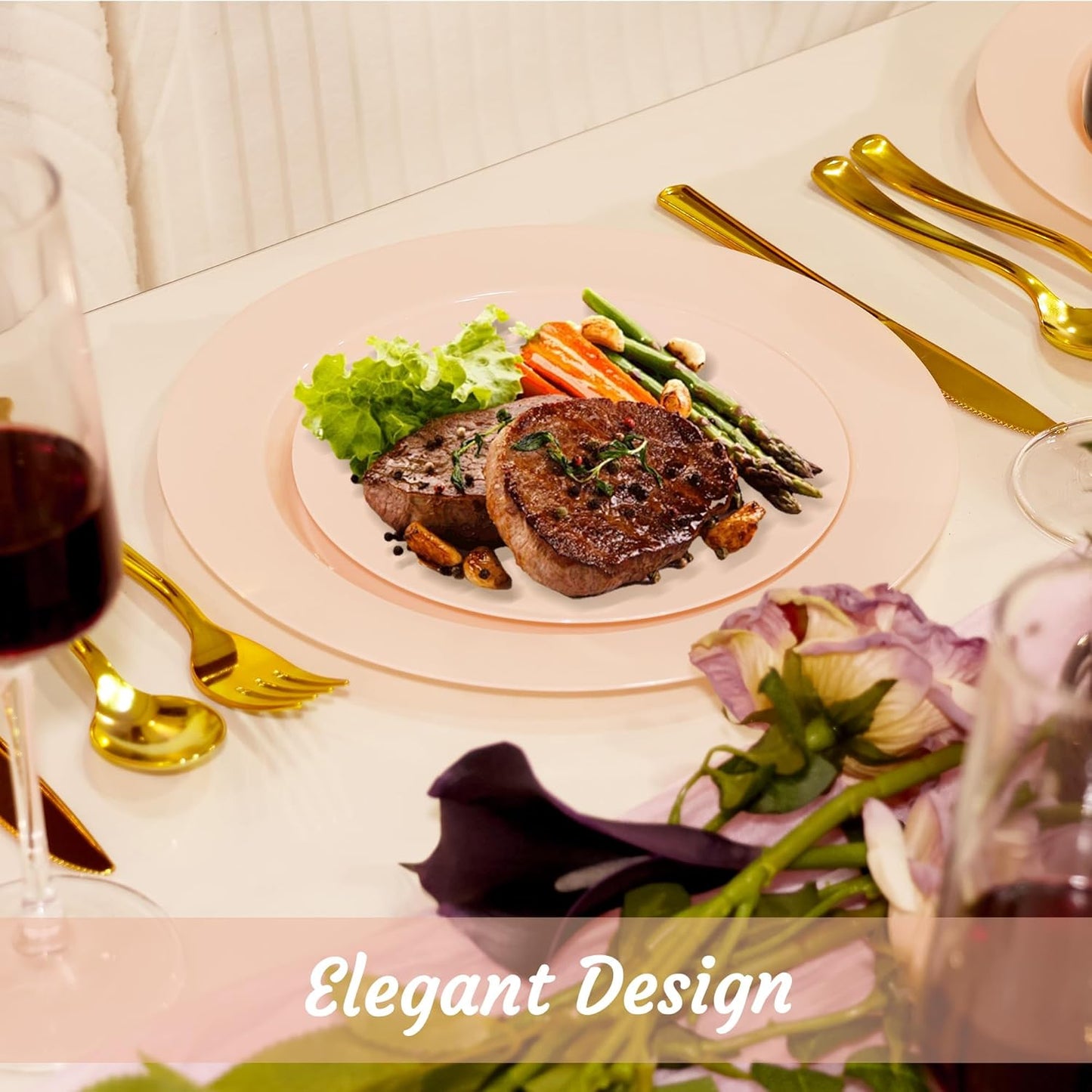 200 PCS Pink Plastic Plates, Plastic Disposable Plates Include 100 Dinner Plate and 100 Dessert Plate Perfect for Holiday, Birthday, Wedding & Party