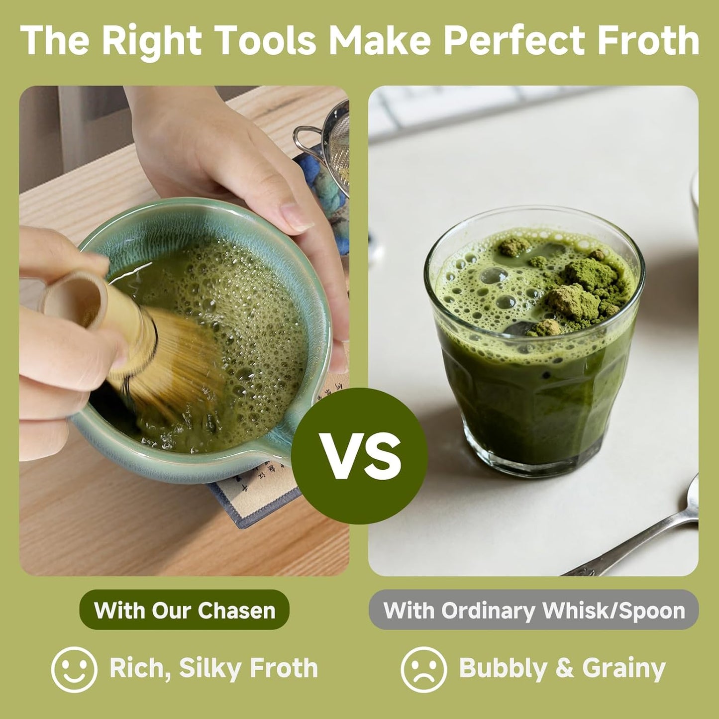 Matcha Whisk Set with Ceramic Bowl - Bamboo Whisk (Chasen), Scoop, Sifter & Holder - Complete Kit for Traditional Matcha Tea - Unique Gifts for Women, Men, Tea Lovers (Green)