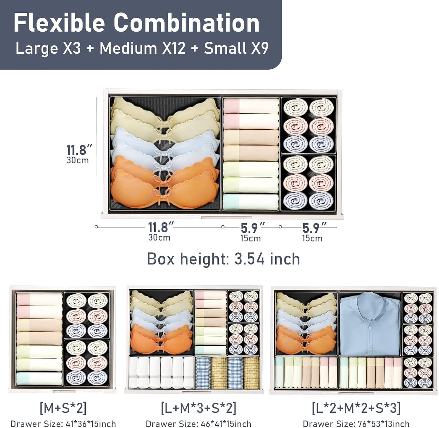 DIMJ Drawer Organizer Clothes Storage - 24 Pack Baby Dresser Organizer for Nursery, Foldable Closet Drawer Organizer Bins for Bedroom Organization, Fabric Storage Dividers for Socks, Underwears, Bras