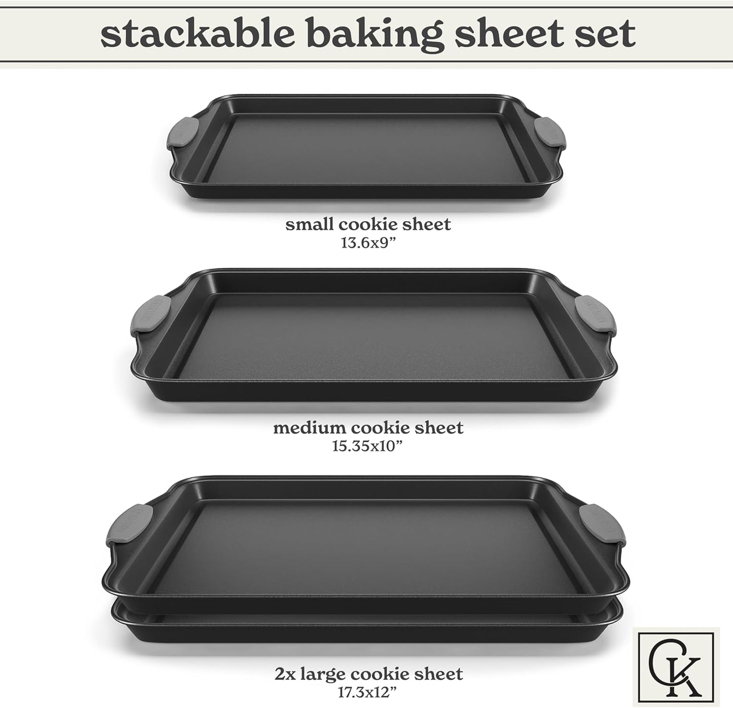Country Kitchen Nonstick Stackable Bakeware Set - Heavy Duty, Durable, Easy Release Baking Set, Grey, 4 Pcs