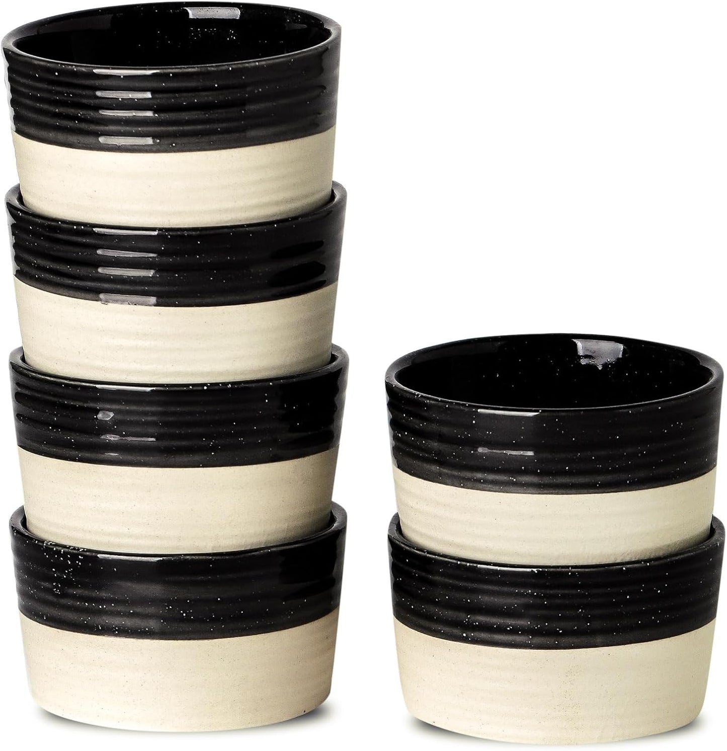 Ramekins 4 OZ Oven Safe,Set of 6 Ceramic Creme Brulee Ramekins,Mini Dessert Bowls for Souffle,Dipping Sauce,Ice Cream,Pudding and Charcuterie,Microwave & Oven Safe,Patchwork Black