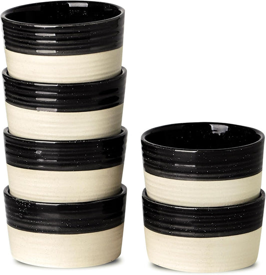 Ramekins 4 OZ Oven Safe,Set of 6 Ceramic Creme Brulee Ramekins,Mini Dessert Bowls for Souffle,Dipping Sauce,Ice Cream,Pudding and Charcuterie,Microwave & Oven Safe,Patchwork Black