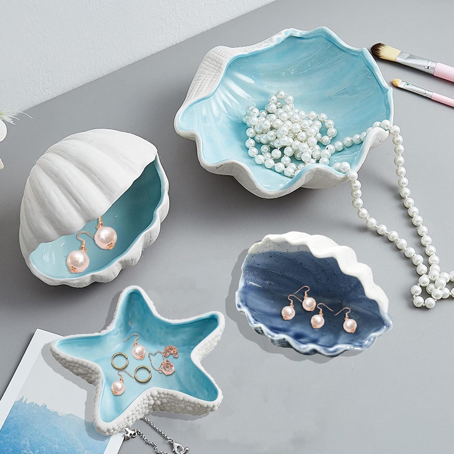 Shell Jewelry Dishes for Women Ceramic Key Bowls for Entry Table Jewelry Holder Trinket Tray Jewelry Plate Small Key Bowl for Entryway Table Table Decoration Supplies (H STYLE)