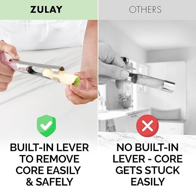 Zulay Kitchen Premium Apple Corer Tool - Ultra Sharp, Stainless Steel, Serrated Blades for Easy Coring - Easy to Use & Clean, Durable Apple Corer Remover for Baking Apples & More - Pink