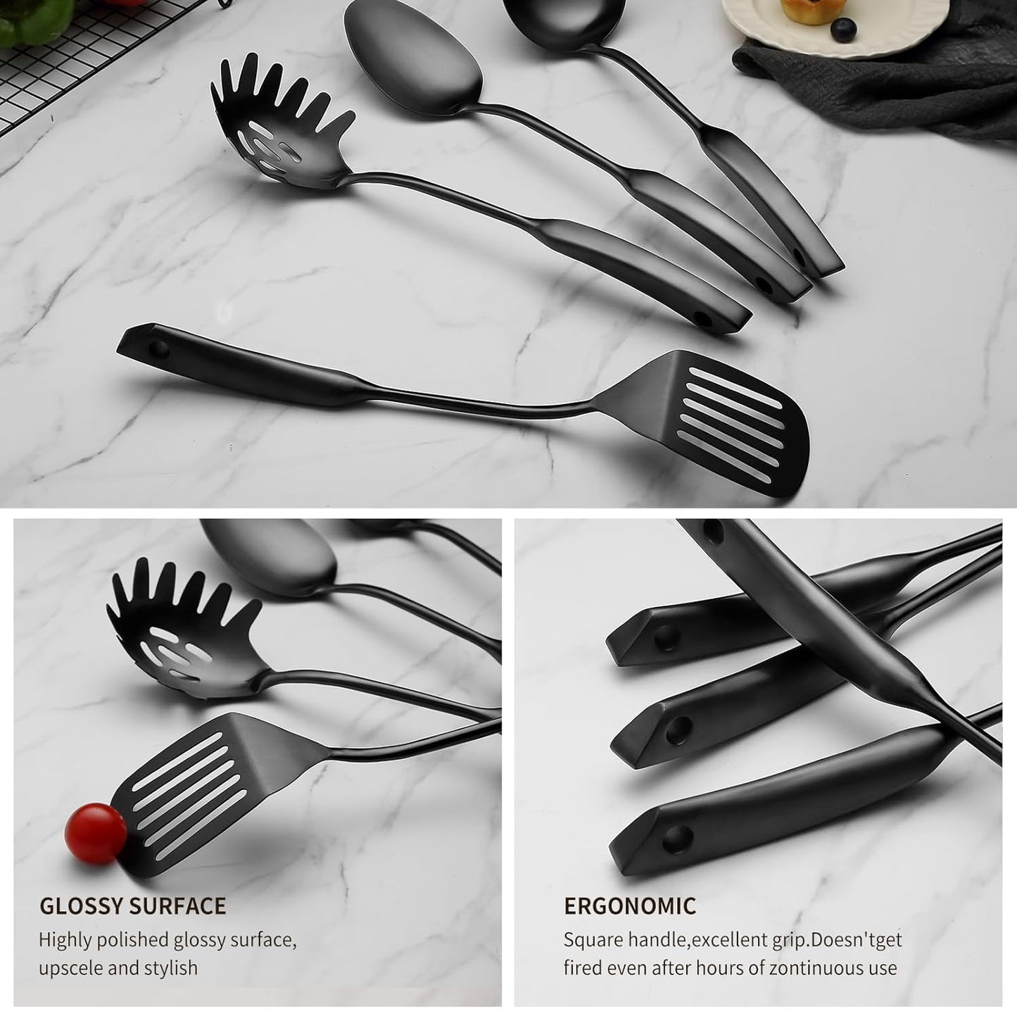9PCS Silverware Set for 304 Stainless Steel Kitchen Utensils Set Cooking Utensil Set, 15 Inches All Metal Cooking Tools Wok Kitchen Cookware Set with Spatula Useful Pots and Pans Accessories