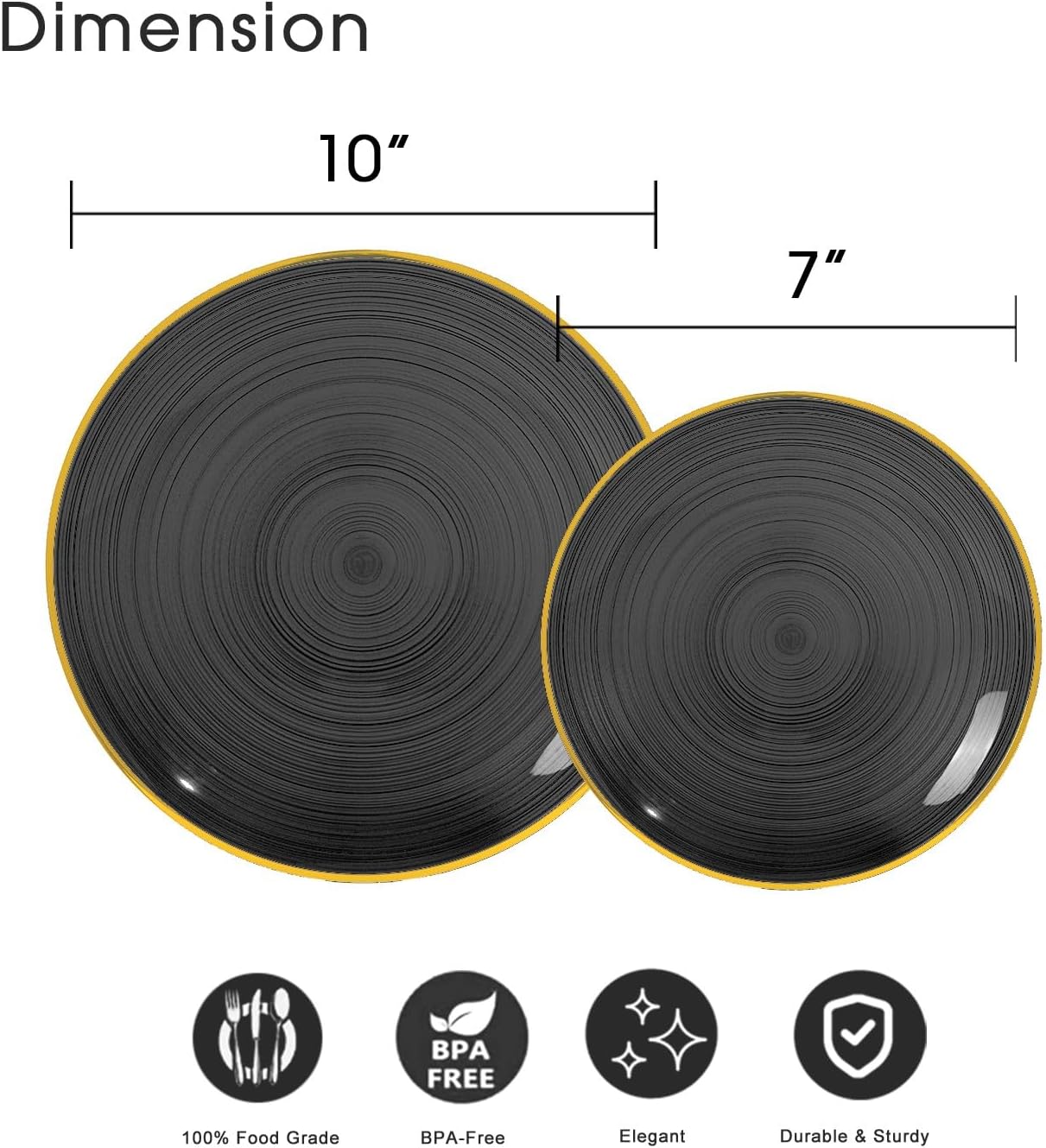 100PCS Black Plastic Plates-Crystal Design Black Disposable Plates with Gold Rim, Fancy Disposable Plates Include 50 Dinner Plates, 50 Dessert/Salad Plates for Party & Halloween