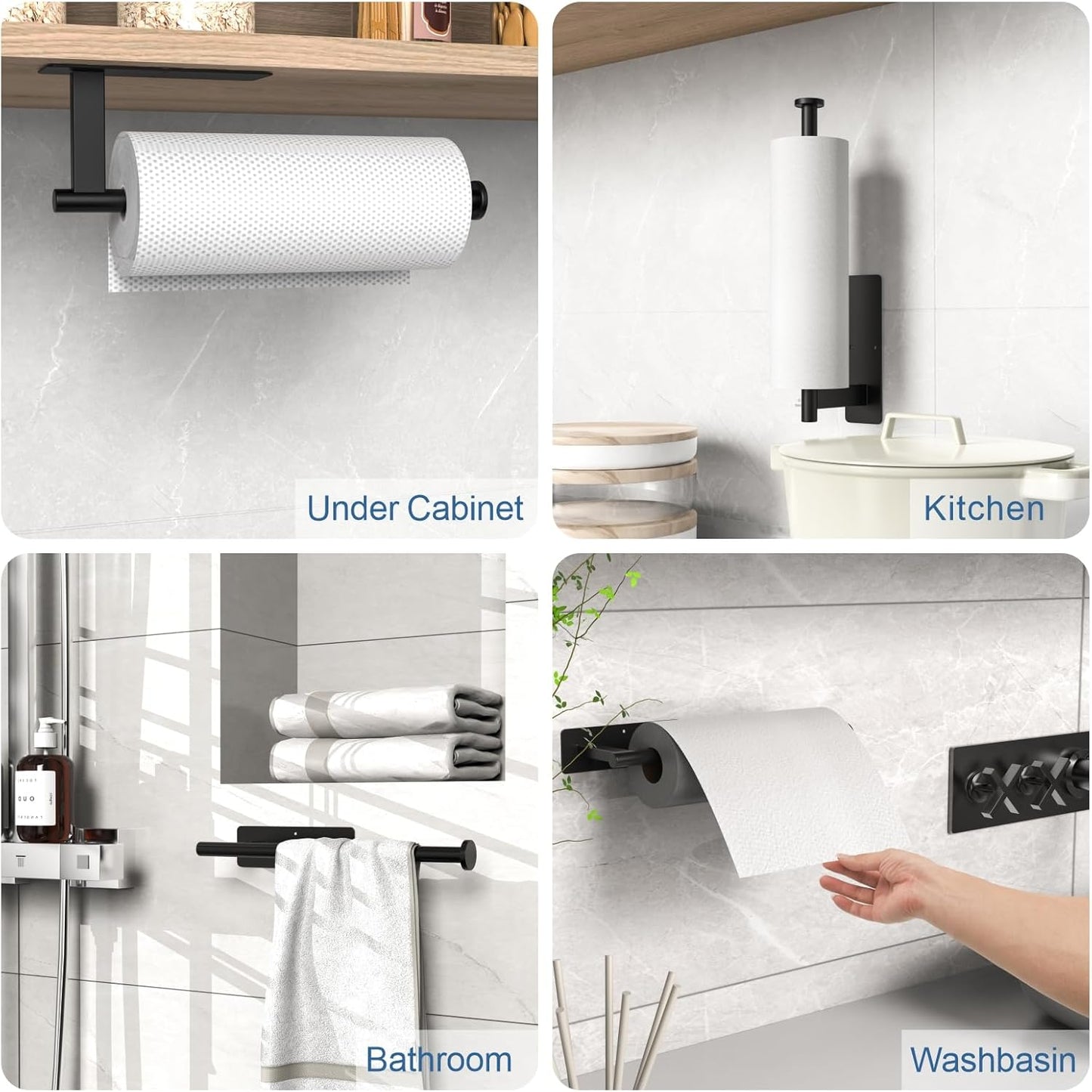 Paper Towel Holder Under Cabinet, Upgraded Self Adhesive Paper Towel Holder Wall Mount for Kitchen, Bathroom, RV, Bend-Resistant, Self-Adhesive or Drill mounting
