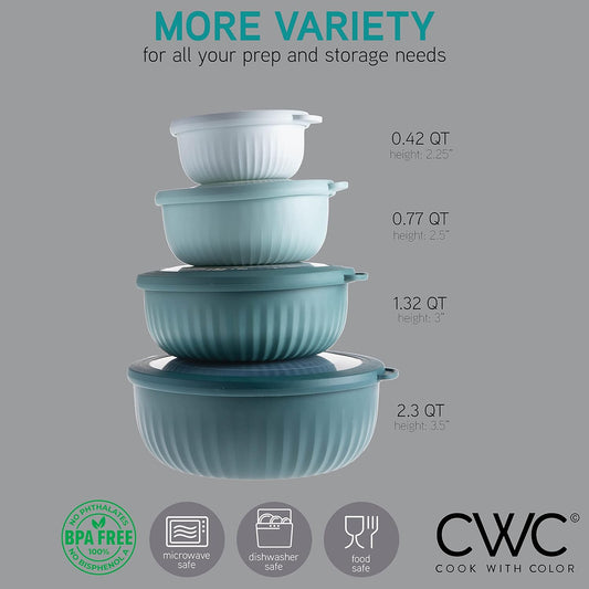COOK WITH COLOR Prep Bowls with Lids- Wide and Deep Nesting Plastic Small Mixing Bowl Set with Lids, 8 Piece Set - Wide Bowls, Teal