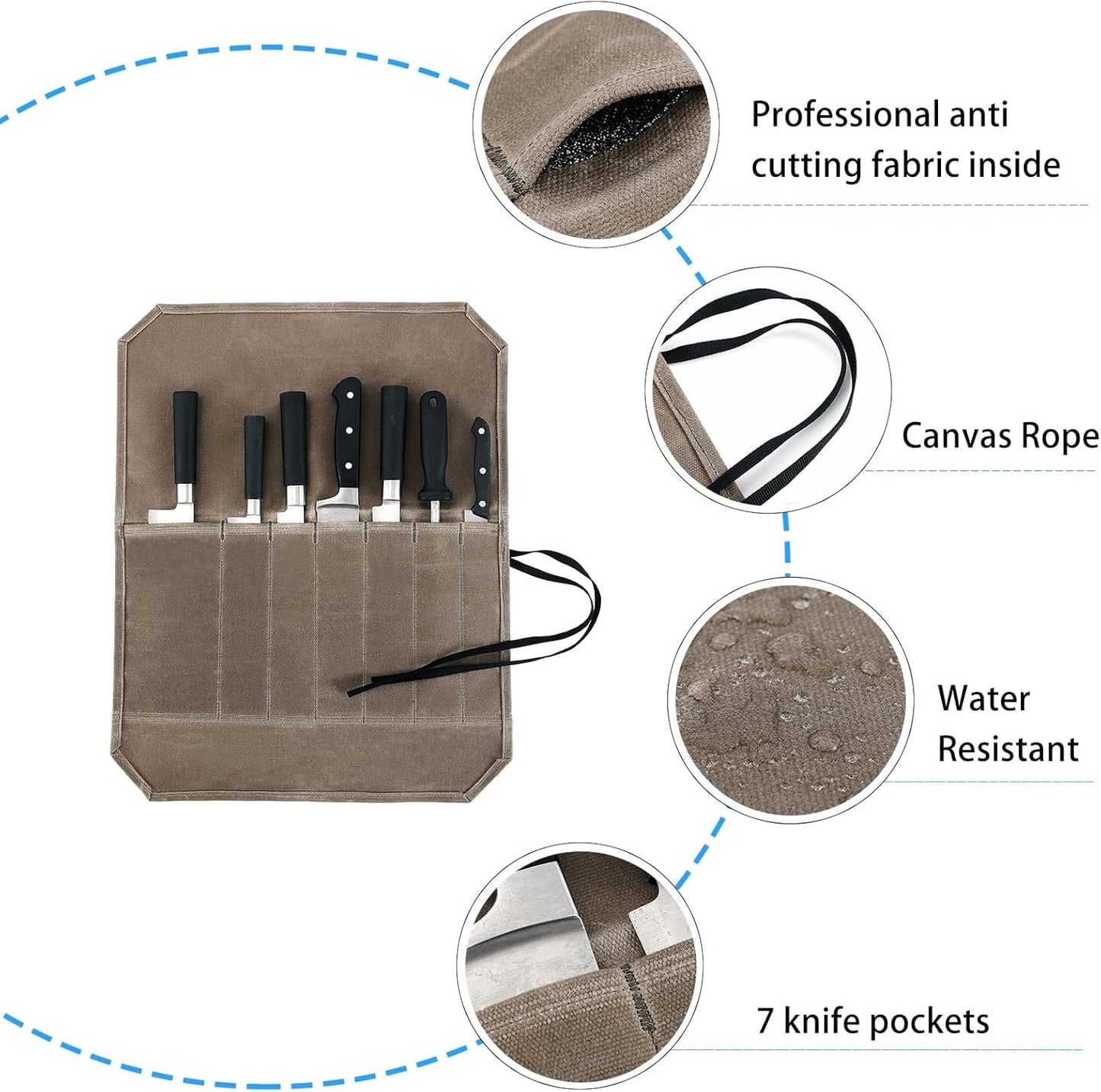 Chef’s Knife Roll Case, Waxed Canvas Cutlery Knives Holders Protectors, Home Kitchen Cooking Tools And Utensils Wrap Bag Wallet, Multi-Purpose Brush Roll Bag, Travel Tool Roll Pouch