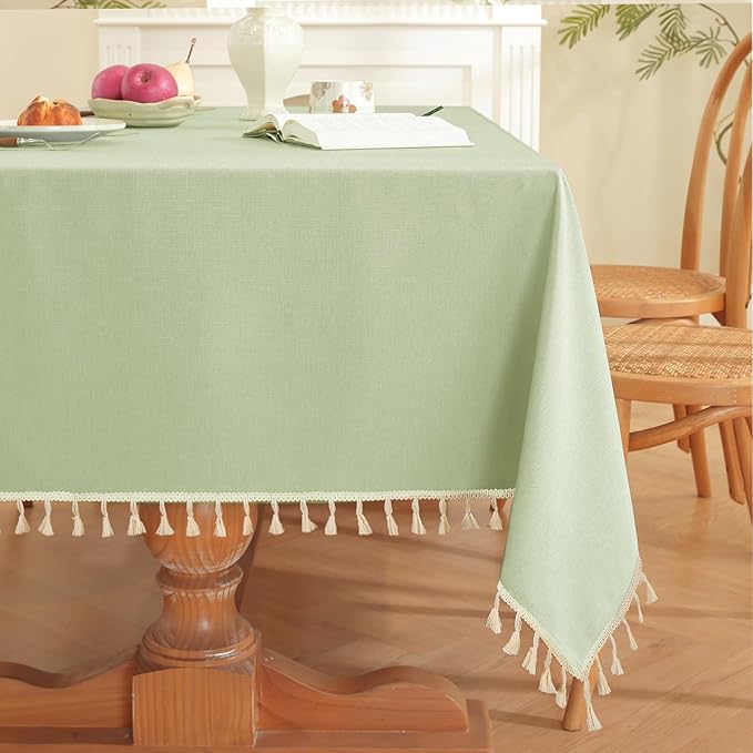 JIALE Spring Tablecloth, Heavy Duty Linen Style Textured Table Cloth Rectangle Tables, Wrinkle-Free Washable Waterproof Table Cover for Kitchen, Dining, Parties, 55"x75", Sage Green