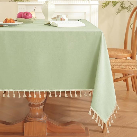 JIALE Spring Tablecloth, Heavy Duty Linen Style Textured Table Cloth Rectangle Tables, Wrinkle-Free Washable Waterproof Table Cover for Kitchen, Dining, Parties, 55"x106", Sage Green