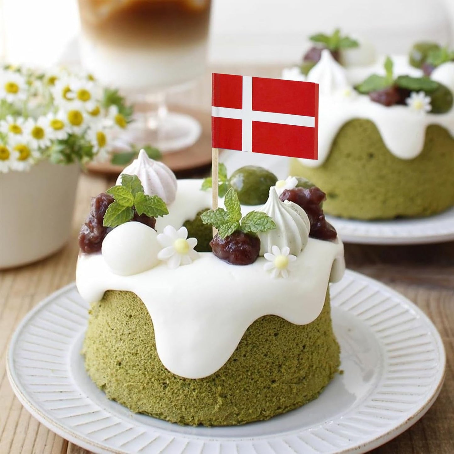 100 Pcs Denmark Flag Danish Toothpick Flags, Small Mini Stick Cupcake Toppers Danish Flags Cocktail Picks