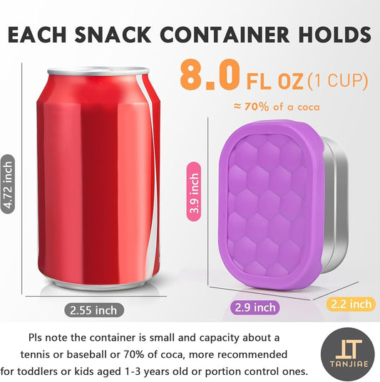 4Pack Small (1 CUP) 8oz Stainless Steel Snack Containers for Kids | Reusable Easy Open Toddler Snack Containers with Silicone Lids | Stackable Toddler Lunch Box for Daycare, School and Travel
