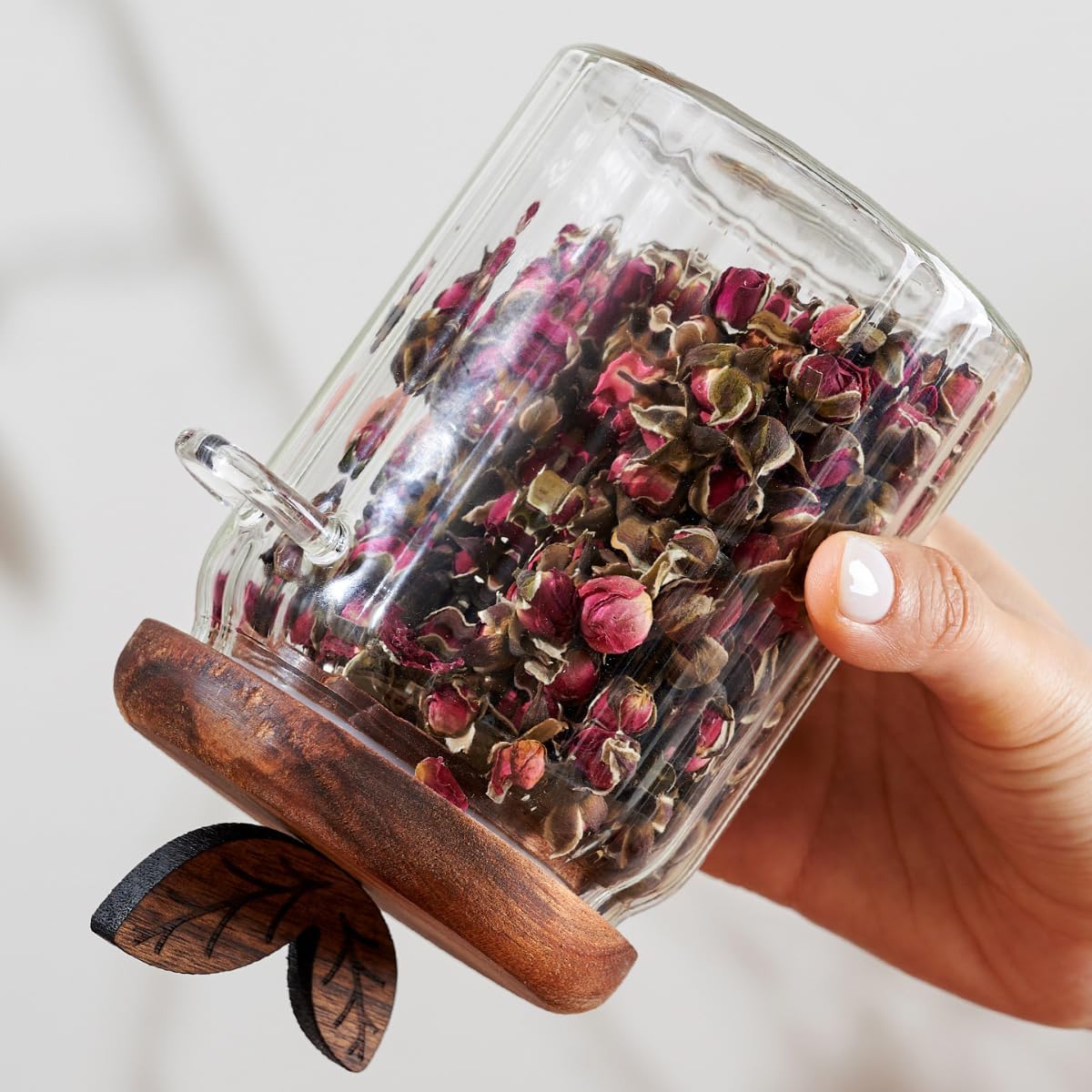 ANSQU 2 Pack Glass Jars with Wooden Lids and Spoons, 20.3oz Food Storage Containers Coffee Jar Coffee Grounds Container, Glass Food Storage Canister