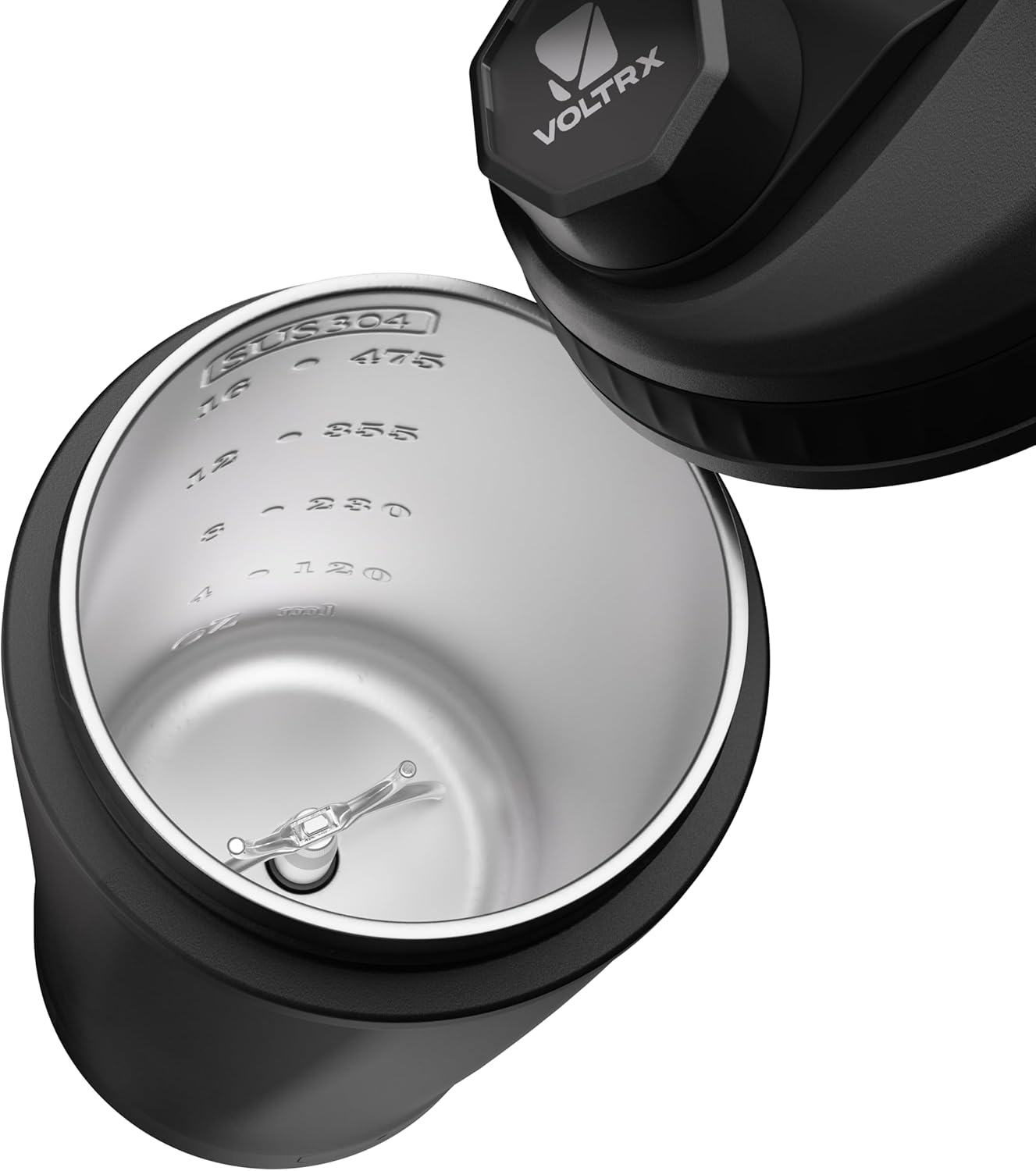 VOLTRX ChillMix Shaker Bottle Insulated Stainless Steel - USB C Rechargeable Electric Protein Shake Mixer, Shaker Cups for Protein Shakes and Meal Replacement, Obsidian Black, 16 oz