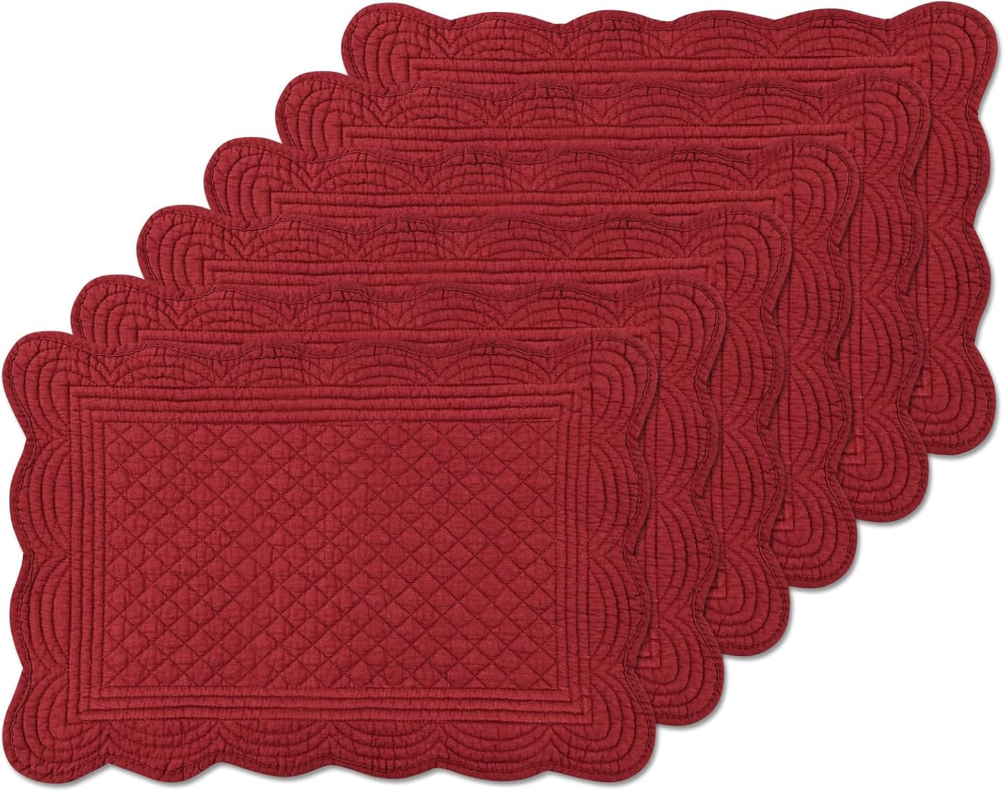 6 PC Quilted Placemats, 18"X13"Extra Large Cotton Placemats Set of 6, 100% Cotton Fabric Washable Cloth Table Mats for Kitchen & Dining Table - Soft &Easy Clean(Red, Rectangular)
