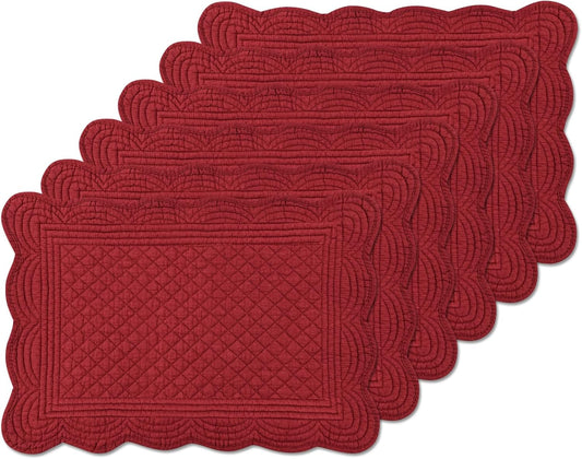 6 PC Quilted Placemats, 18"X13"Extra Large Cotton Placemats Set of 6, 100% Cotton Fabric Washable Cloth Table Mats for Kitchen & Dining Table - Soft &Easy Clean(Red, Rectangular)