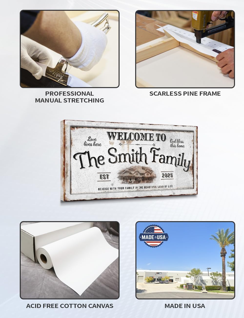 IPIC - Custom Family Welcome Sign, Personalized Canvas Wall Art with House Photo, Name & Date for Home Entryway or Hallway, Rustic Wall Decor Gift, Made in USA