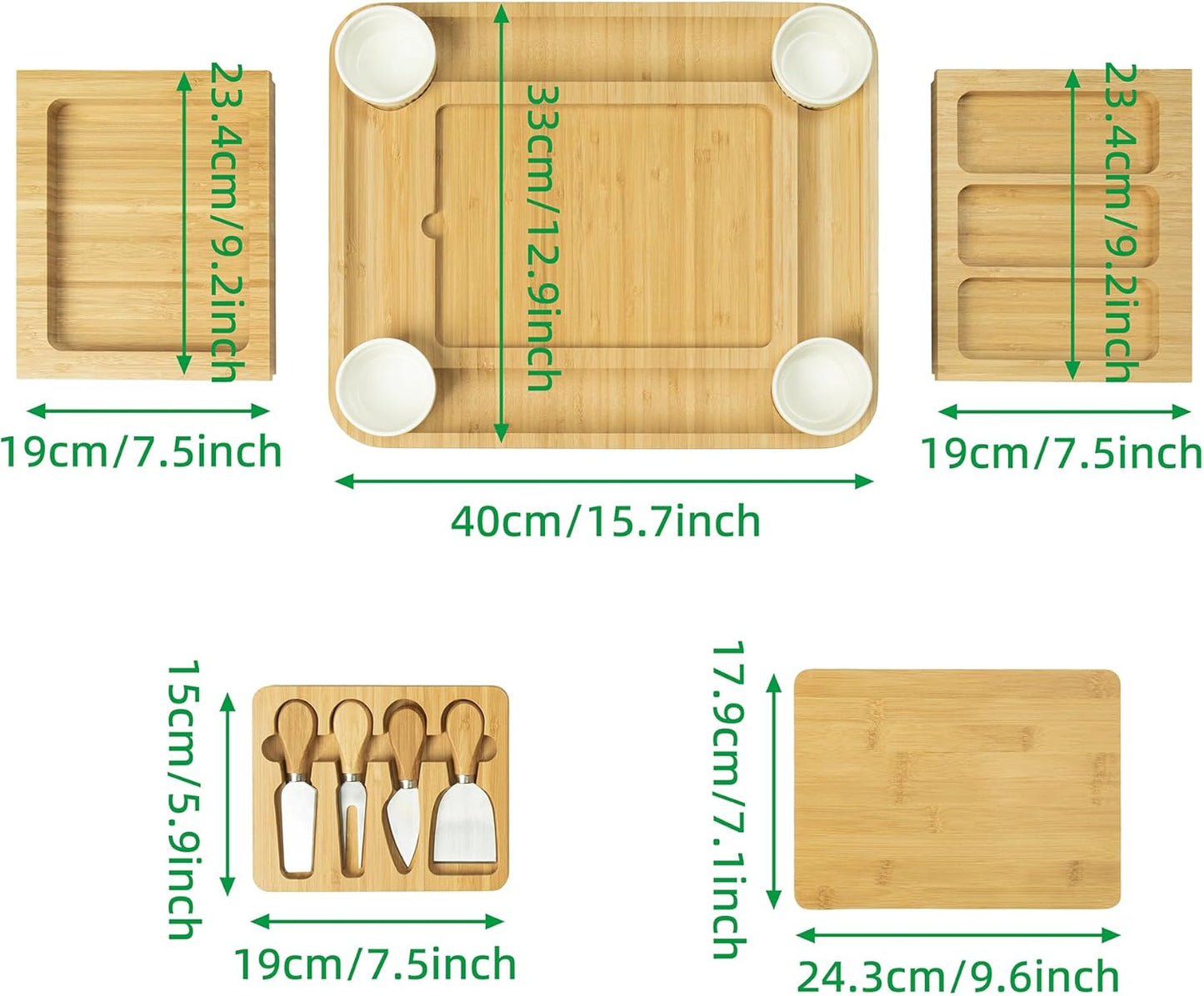 Charcuterie Board Cheese Tray Set with Stainless Steel Knives, Slates and Bowls. Gift for Housewarming, Wedding Couple, Bridal Shower (CB002)