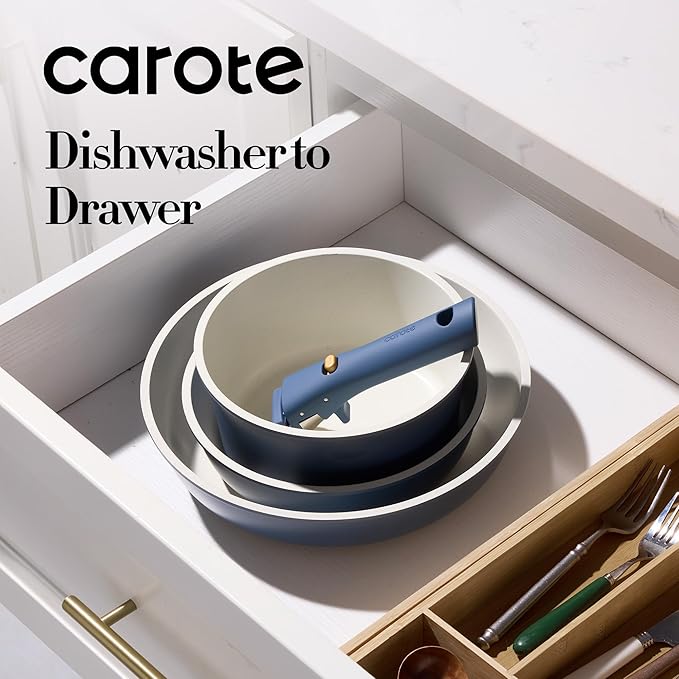 CAROTE 5pcs Pots and Pans Set Non stick,Cookware Set Detachable Handle,kitchen essentials,RV kitchen pot and pan,Induction Cookware,Oven Safe,PFOA PFOS FREE,Blue