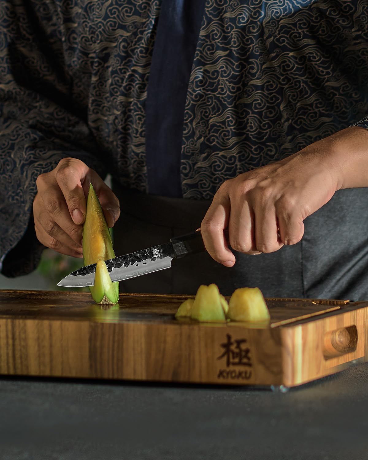 KYOKU Utility Chef Knife, Kage Series 4.5" Kitchen Knife with 3-Layer Laminated Steel Blade Rosewood Handle, Japanese Utility Knife with Sheath, Professional Kitchen Knife for Chopping Slicing Paring