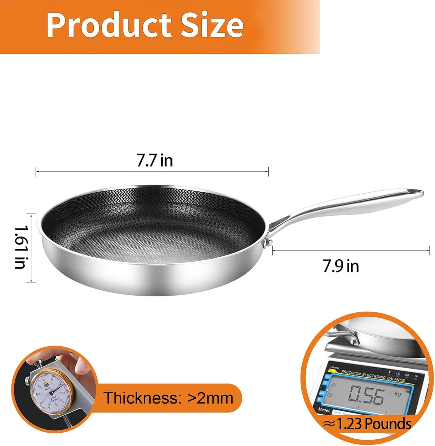 DELARLO Whole body Tri-Ply Stainless Steel 7.8 inch Mini Omelet Pans Nonstick Small Frying Pan, Oven safe induction skillet, Suitable for All Stove (Detachable Handle)