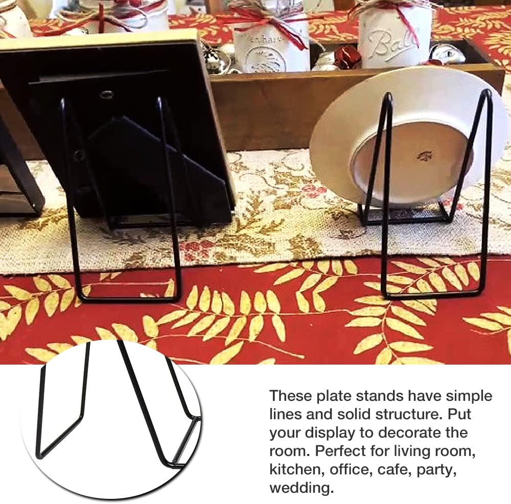 7 Pack 8 Inch Large Plate Stands for Display, Metal Black Plate Holder Display Stand, Picture Frame Stands for Book, Photo Easel, Decorative Plates