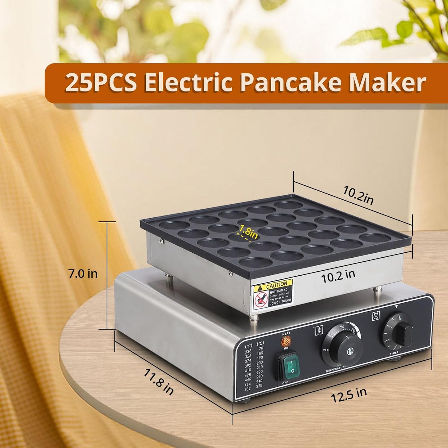 25PCS Mini Pancake Maker, 850W Non-Stick Dutch Poffertjes Grill, Stainless Steel, for Quick Breakfast, Snacks, Desserts, Home and Commercial Use