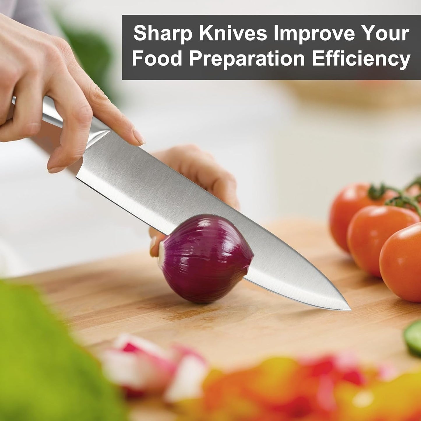 MDHAND 16 Pieces Knife Set with Block, Professional Stainless Steel Chef Knife Set, Ultra Sharp Knife Set with Block and Sharpener, Dishwasher Safe, Lightweight and Strong, Home Essential Gifts