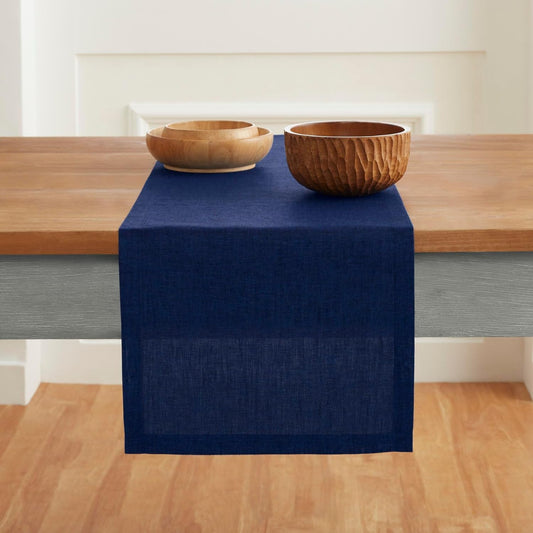 Solino Home Linen Short Table Runner 36 Inches - Athena, 100% Pure Linen Royal Blue Table Runner 14 x 36 Inch Ideal for Dresser and Coffee Tables - Holiday