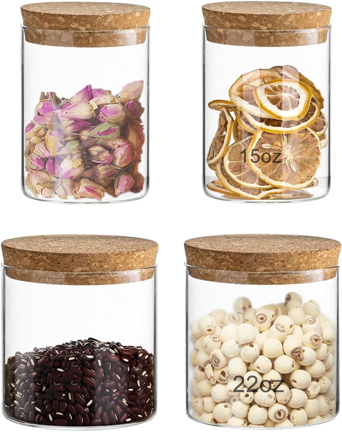 Airtight Glass Jars with Cork Lids - 2 Sizes Glass Storage Containers, Food Storage Jars for Coffee, Tea, Spices, Flour, Snacks, Cereal, Dry Goods - Clear Canisters for Countertop or Cabinet(4)